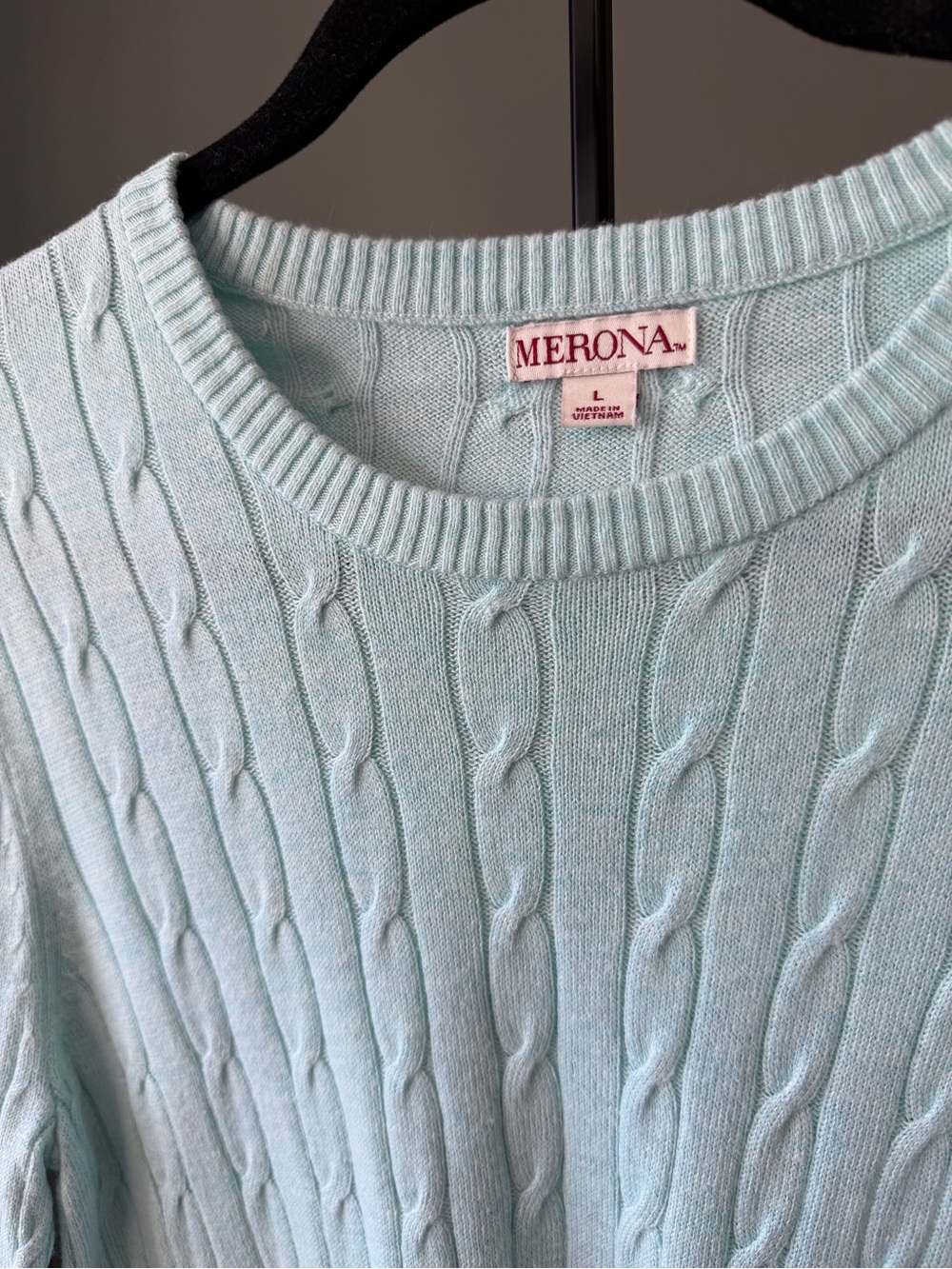 Merona Sweater L Light Aqua Cable Knit Crewneck Sweater NEW